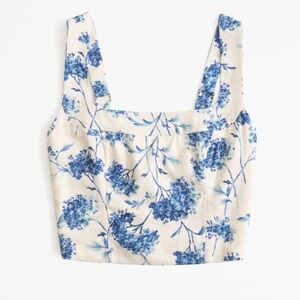 Abercrombie Blue Floral Linen Blend Crop Top